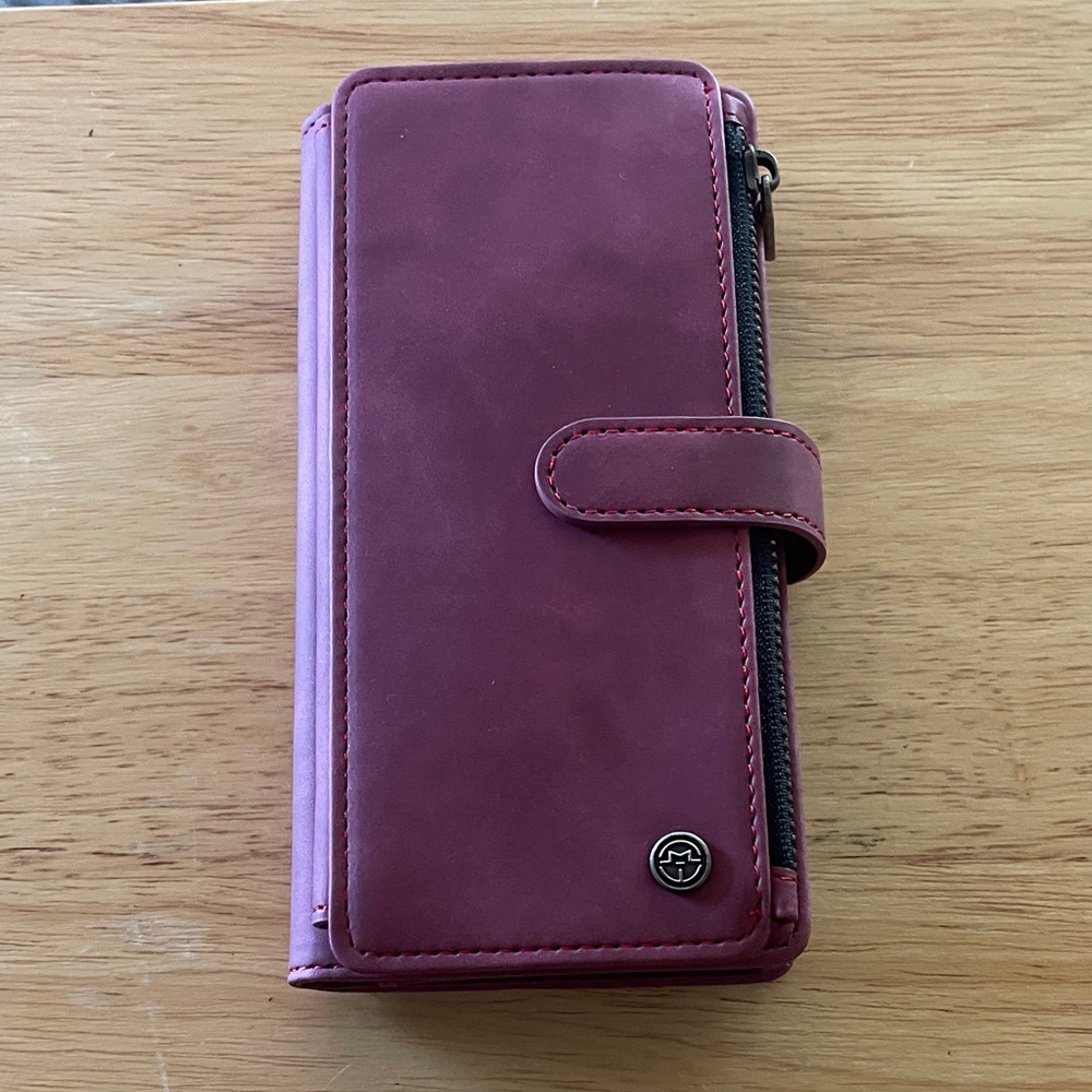 Wine Red 3 in 1 Leather Wallet Phone Case